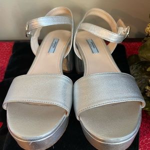 Prada Silver Leather Platform Heels